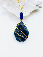 Load image into Gallery viewer, Black Tourmaline with Lapis Lazuli Gold Necklace