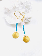 Load image into Gallery viewer, Rose Quartz and Turquoise Gold Earrings