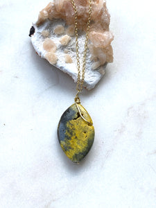 Jasper, Grey and Yellow. Natural stone. Back view. Hand crafted by Full Moon Designs.