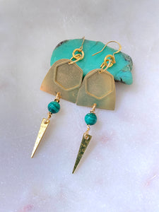 Brass with malachite earrings side view