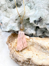 Load image into Gallery viewer, Rose Quartz and Labradorite Goldfilled Necklace. Handcrafted by Full Moon Designs.