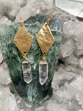 Load image into Gallery viewer, Quartz Brass earrings by full Moon Designs.