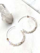 Load image into Gallery viewer, Moonstone Goldfilled Earrings Hoops. with Goldfilled spacers. Hand crafted by Full Moon Designs.