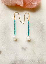 Load image into Gallery viewer, Turquoise and Moonstone Gold filled Earrings