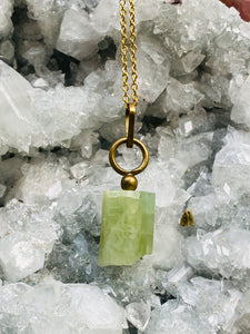 Green Aquamarine Brass Necklace by Full Moon Designs