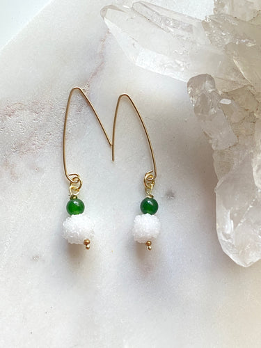 Jade and snowball  quartz  goldfilled earrings hand crafted in London