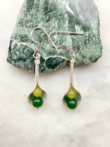 Jade and serpentine  green sterling silver earrings