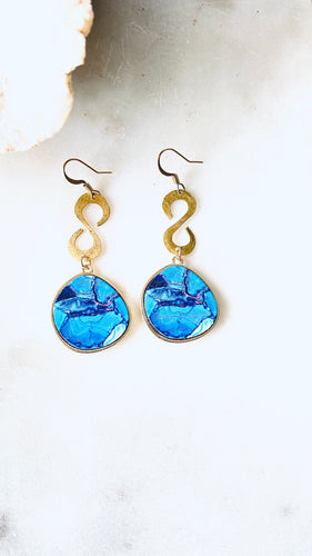 blue wood gold earrings