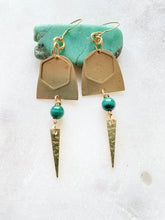 Load image into Gallery viewer, Brass with  malachite earrings