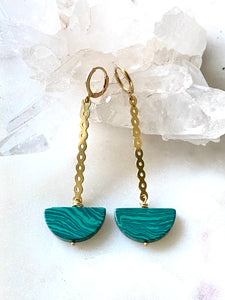 Green Malachite Brass Earrings