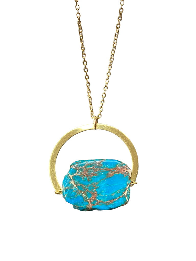 Jasper (Blue) Gold Necklace (brass)