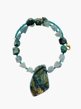 Load image into Gallery viewer, Labradorite, Fluorite, Chrysocolla Necklace. Can be worn on both sides. Designed by Full Moon Designs.