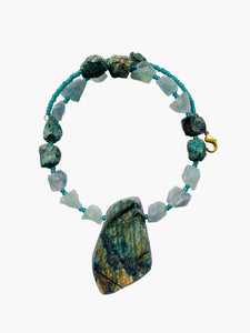 Labradorite, Fluorite, Chrysocolla Necklace. Can be worn on both sides. Designed by Full Moon Designs.