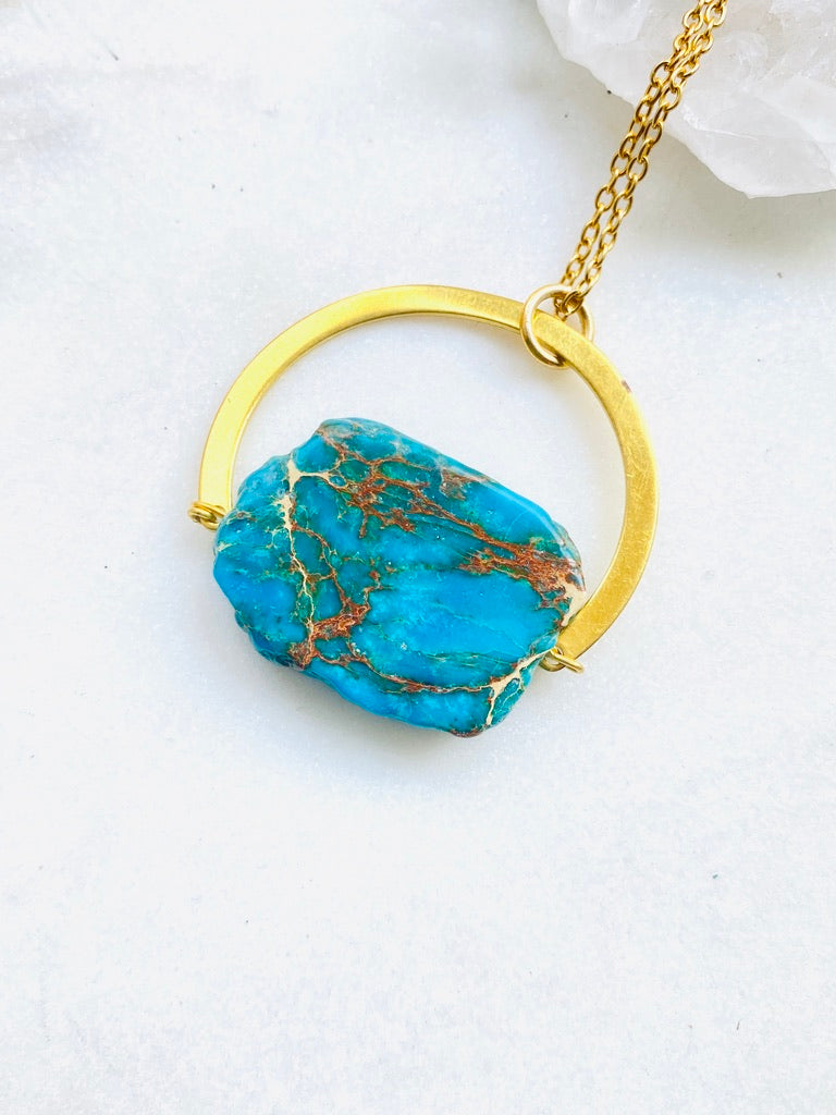 Jasper (Blue) Gold Necklace (brass)