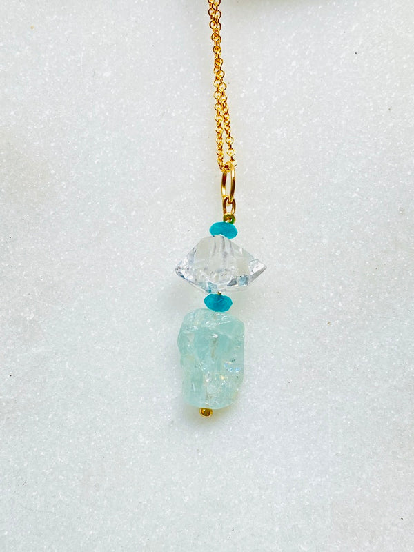 Aquamarine and Herkimer Diamond Goldfilled Necklace