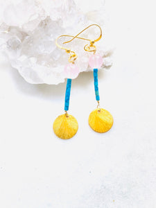 Rose Quartz and Turquoise Gold Earrings