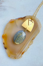Load image into Gallery viewer, Labradorite Brass Necklace. Side view. Hand crafted by Full Moon Designs