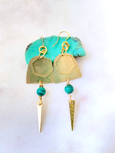 Brass with malachite earrings by Full Moon Designs