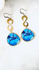 blue wood gold earrings