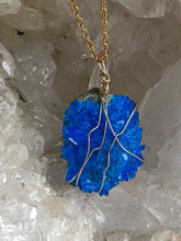 Load image into Gallery viewer, close up of bright blue quartz necklace gemstone jewellery, full moon deisgns