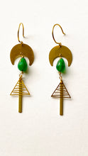 Load image into Gallery viewer, Green Agate Brass Earrings.Hand made by Full Moon Designs