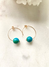 Load image into Gallery viewer, Chrysocolla Goldfilled Hoops. Green and blue.
