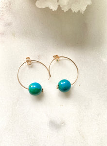 Chrysocolla Goldfilled Hoops. Green and blue.