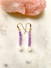Load image into Gallery viewer, Amethyst and moonstone Goldfilled Earrings - Full Moon Designs