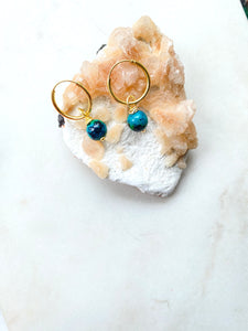 Chrysocolla Gold earrings hoops made by Full Moon Designs in London