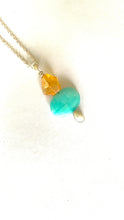 Load image into Gallery viewer, Sterling silver necklace with Natural Citrine with Amazonite and Mother of Pearl.  Side view of the necklace. Hand crafted by Full Moon Designs.