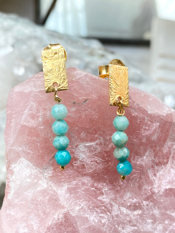 Amazonite Gold Earrings by Full Moon Designs 