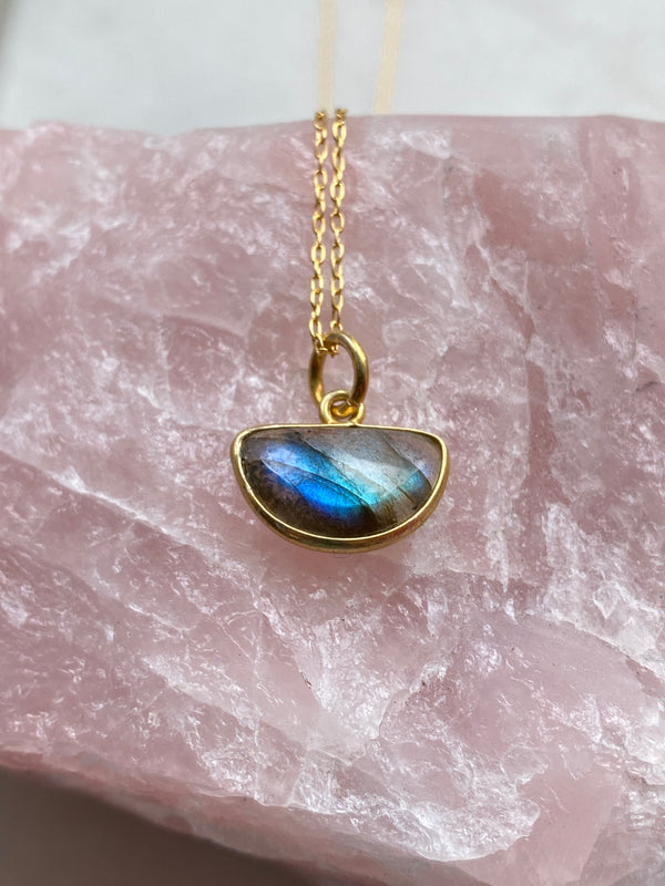 Labradorite Necklace Gold Plated on Sterling Silver. Designed by Full Moon Designs.