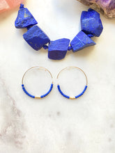 Load image into Gallery viewer, Lapis Lazuli Gold filled Hoops Earrings. Hand crafted in London.