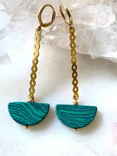 Malachite Brass Earrings