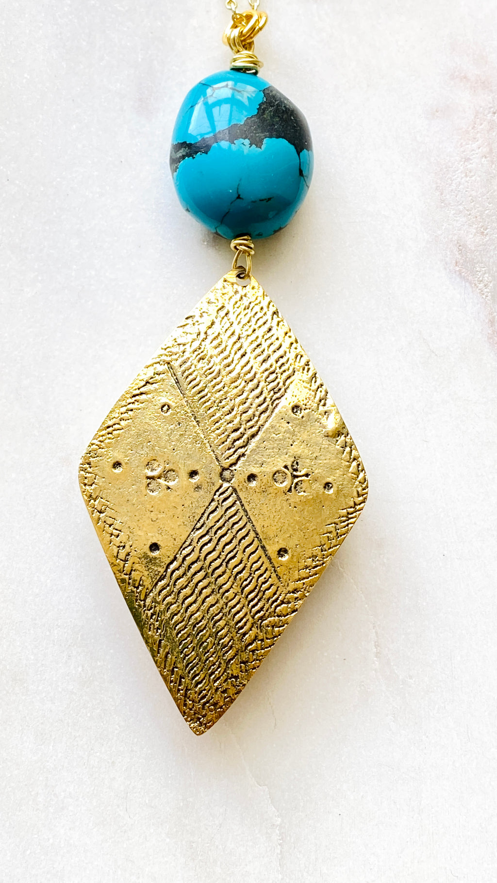 Turquoise and Brass necklace by Full Moon Designs