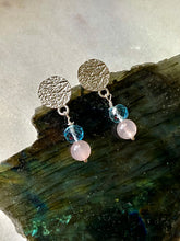 Load image into Gallery viewer, Sterling Silver Topaz and Rose Quartz Earrings - profile view