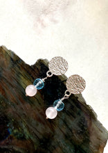 Load image into Gallery viewer, Sterling Silver Topaz and Rose Quartz Earrings - side view