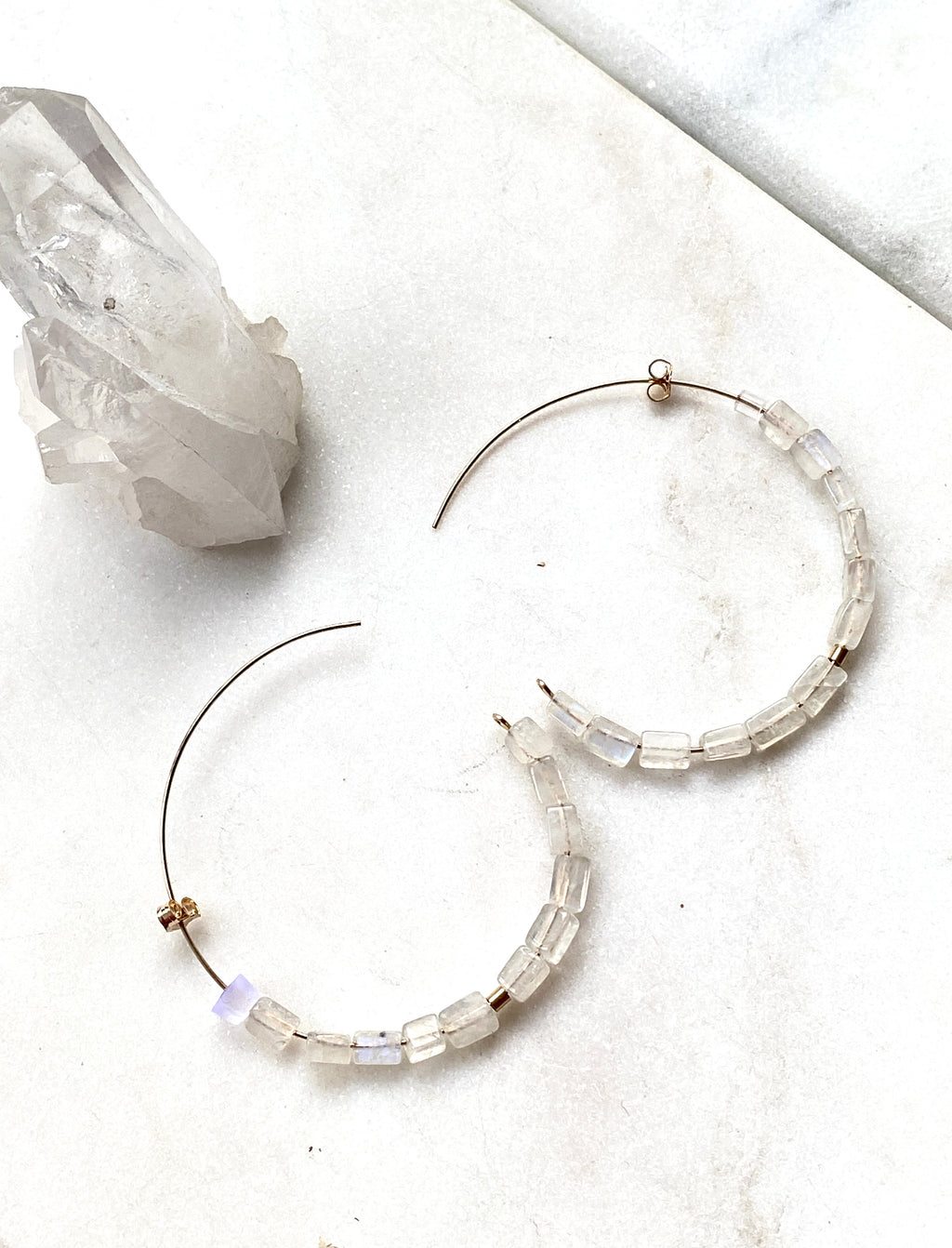 Moonstone Goldfilled Earrings Hoops. with Goldfilled spacers. Hand crafted by Full Moon Designs.