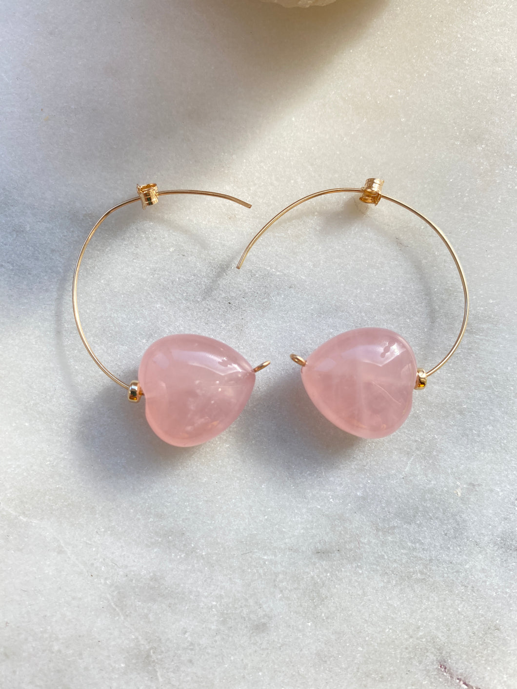 Heart shape Rose Quartz Goldfilled Earrings