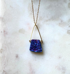 Blue Peacock Aura Brass Necklace by Full Moon Designs.