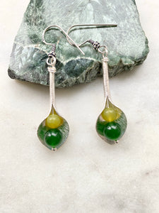 Jade and serpentine silver earrings