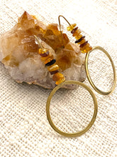 Load image into Gallery viewer, Amber (natural) Brass Earrings. Side view. Hand crafted by Full Moon Designs.