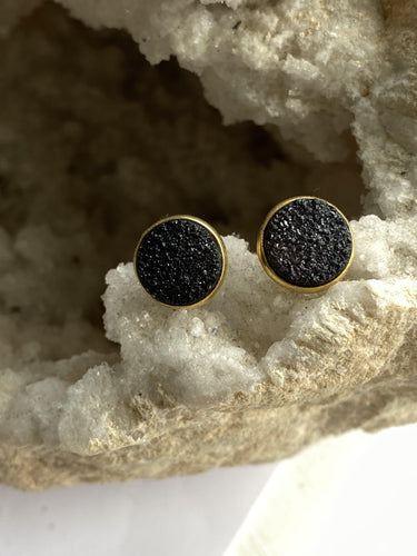 Drusy (Black) Gold on Silver Studs - Full Moon Designs