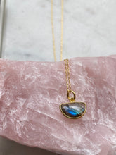 Load image into Gallery viewer, Labradorite Necklace Gold Plated on Sterling Silver. Designed by Full Moon Designs.