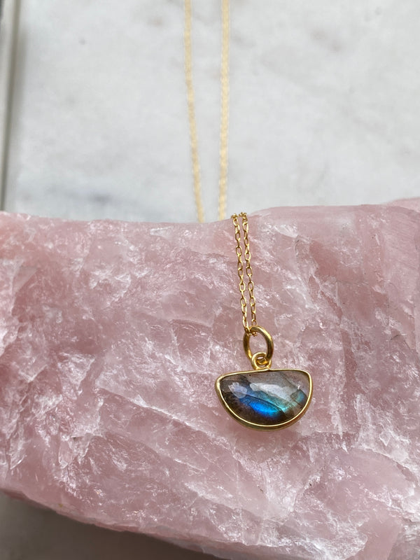 Labradorite Necklace Gold Plated on Sterling Silver. Designed by Full Moon Designs.