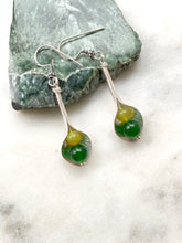 Load image into Gallery viewer, Jade and serpentine flower shape silver earrings side view