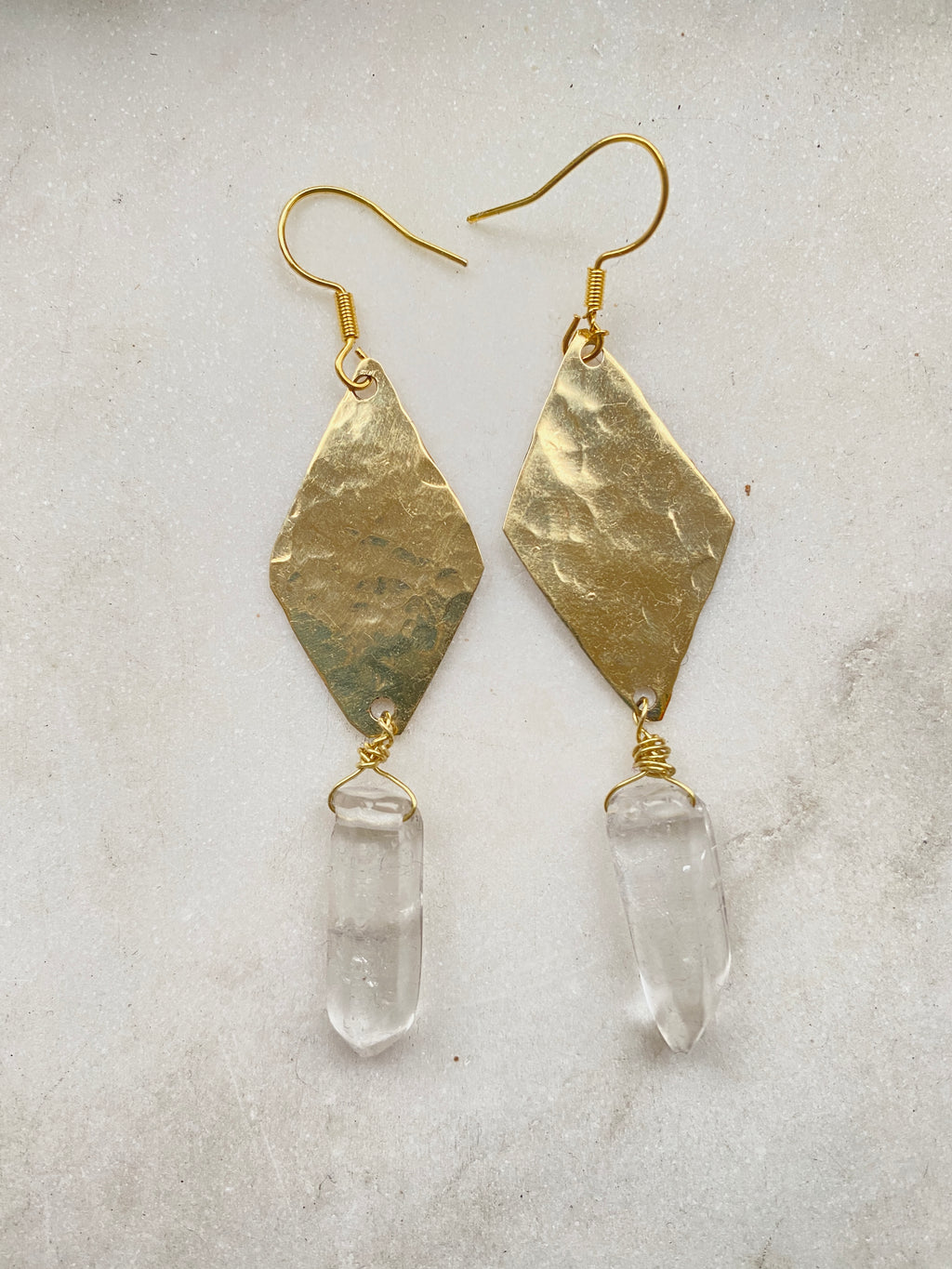 Quartz Brass earrings by full Moon Designs.