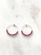 Load image into Gallery viewer, Garnet Goldfilled Hoops