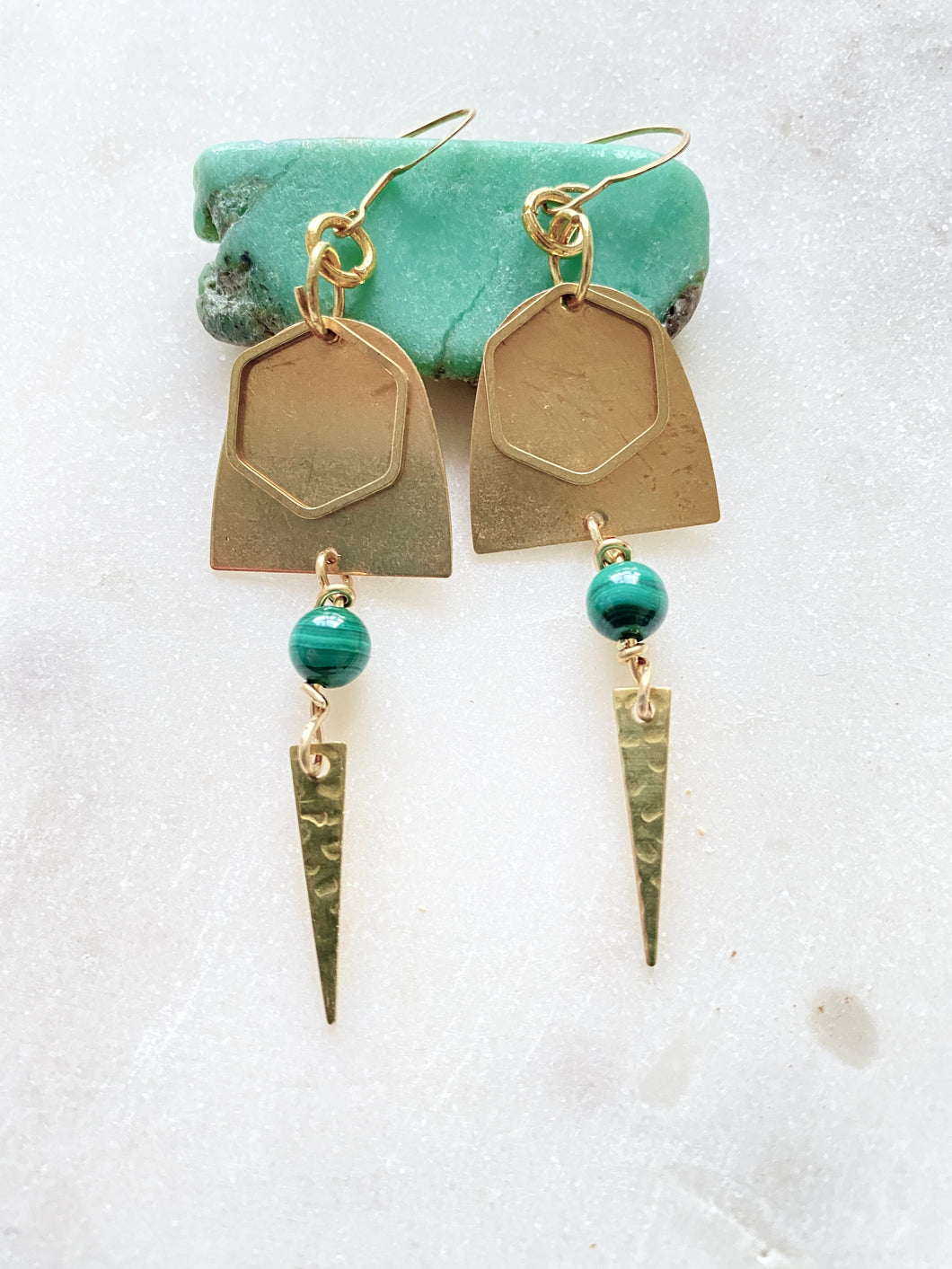 Brass with  malachite earrings
