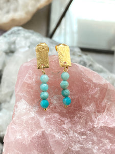 Amazonite Gold Earrings by Full Moon Designs 